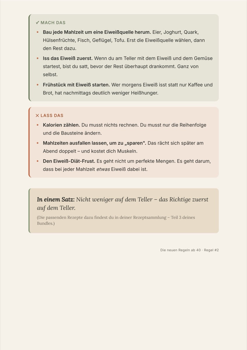 Seite aus dem Guide: Regel 2, Protein zuerst, nicht zuletzt