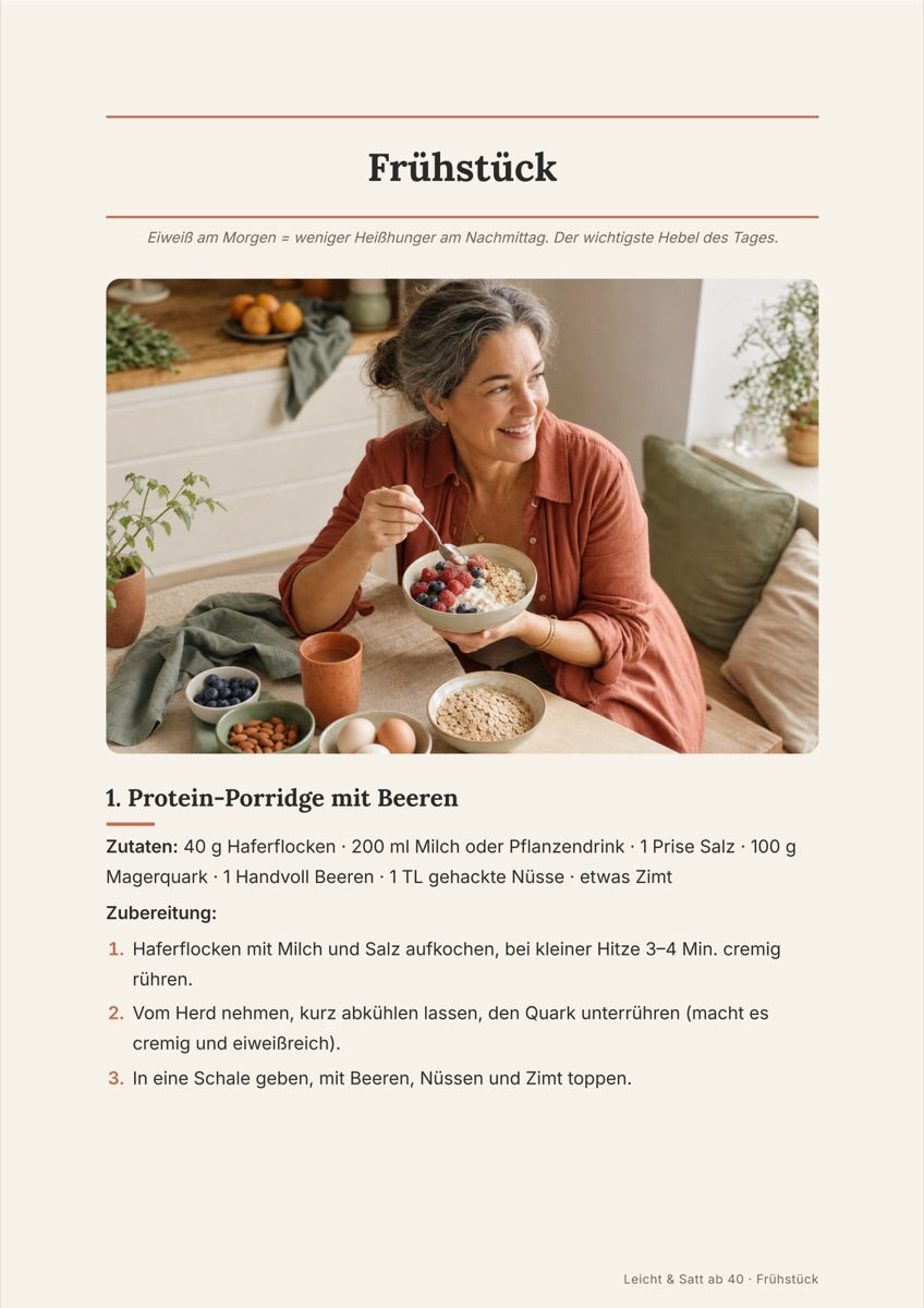 Seite aus dem Rezeptbuch: Protein-Porridge mit Beeren