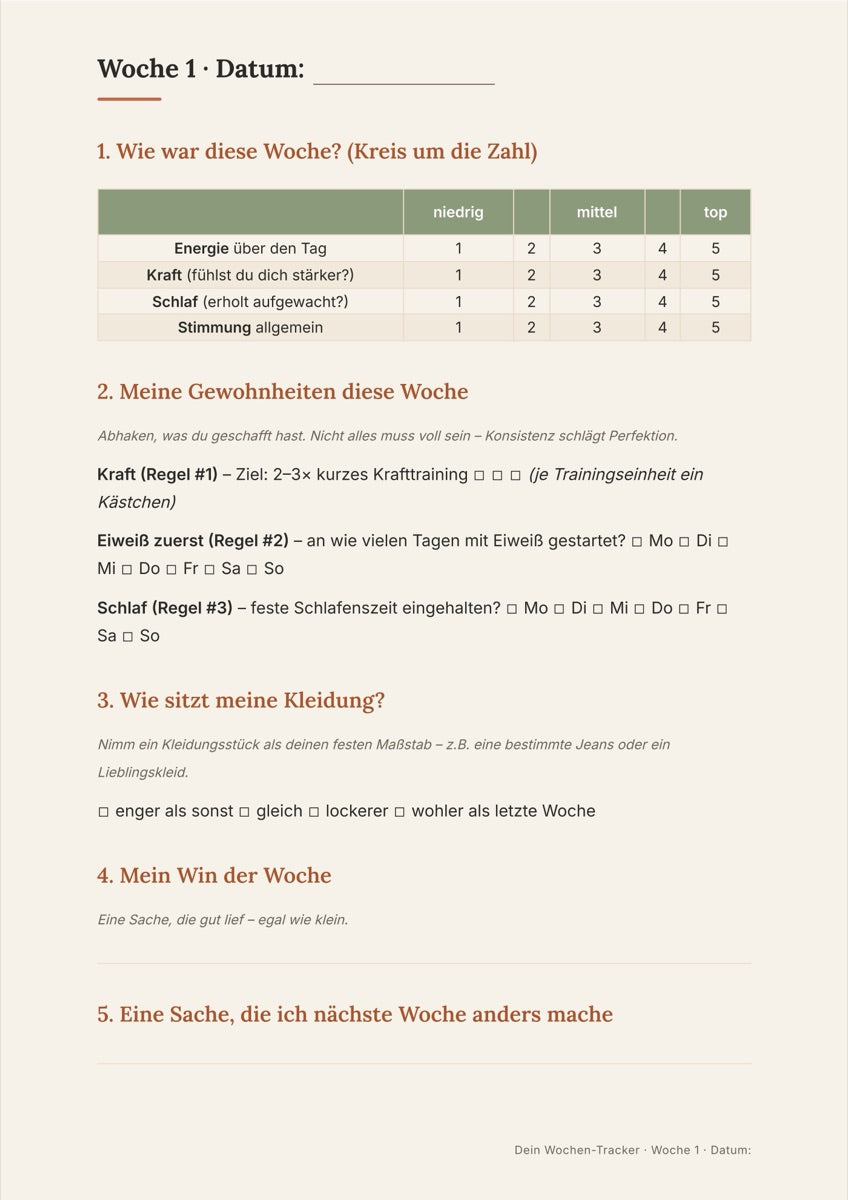 Seite aus dem Tracker: Woche 1